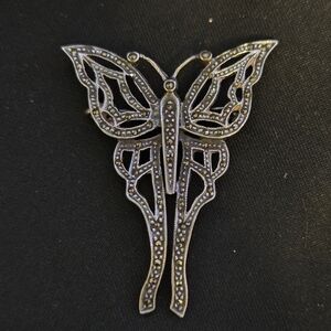 925 Butterfly Marcasite Brooch in Antique Silver Tone